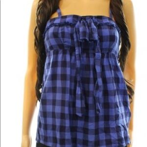 Kensie Blue Checkered Babydoll top